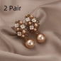 Rhinestones Flowers Pearls Earrings Fashion Elegant French-style Stud Earring For Women