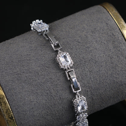 Copper Material Real White Gold Full Zircon Claw Chain Bracelet