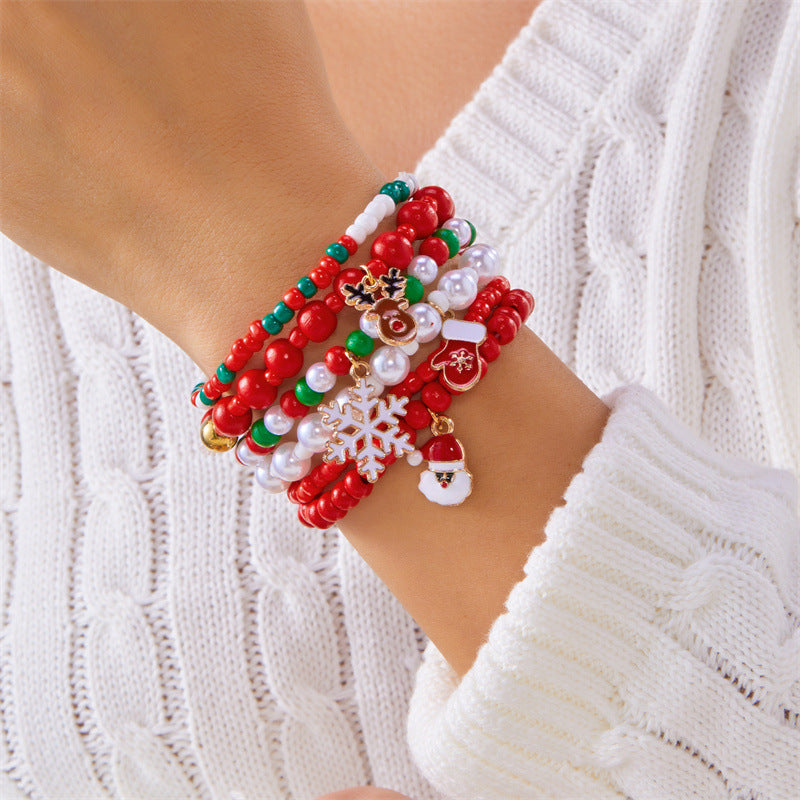 Soft Clay Crystal Christmas Bracelet Set with Drip Paint Christmas Color Letter Bead Bracelet Set for Women