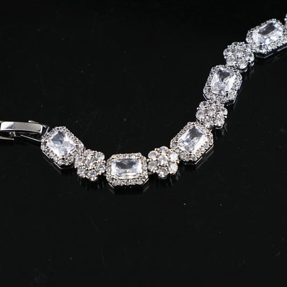 Copper Material Real White Gold Full Zircon Claw Chain Bracelet