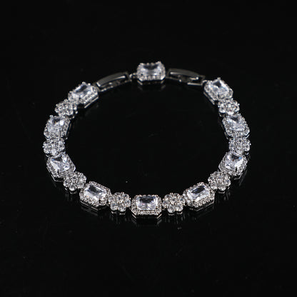 Copper Material Real White Gold Full Zircon Claw Chain Bracelet