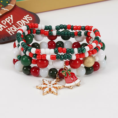 Christmas Bracelet Elastic Rope Bracelet Snowman Snowflake Christmas Tree Santa Deer Hat Pendant Bracelet Gift
