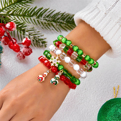 Soft Clay Crystal Christmas Bracelet Set with Drip Paint Christmas Color Letter Bead Bracelet Set for Women