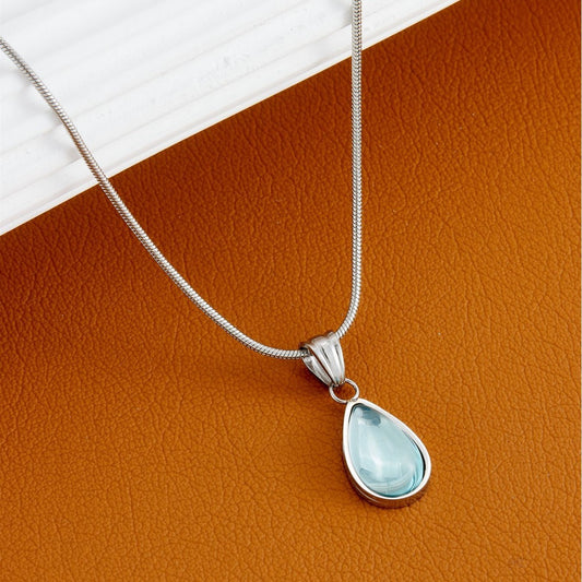 French Retro Olive Green Blue Drop Pendant Necklace