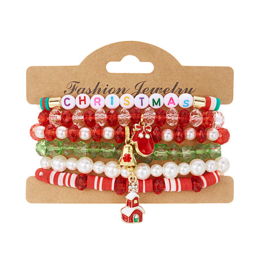 Soft Clay Crystal Christmas Bracelet Set with Drip Paint Christmas Color Letter Bead Bracelet Set for Women