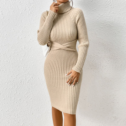 Autumn And Winter Outfit High-neck Slim-fit Sweater Dress