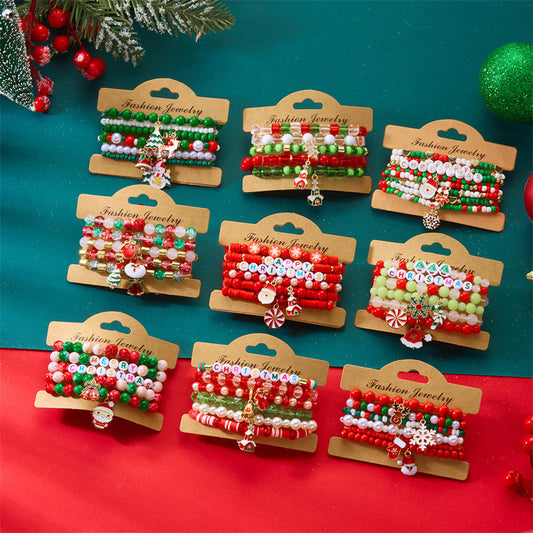 Soft Clay Crystal Christmas Bracelet Set with Drip Paint Christmas Color Letter Bead Bracelet Set for Women