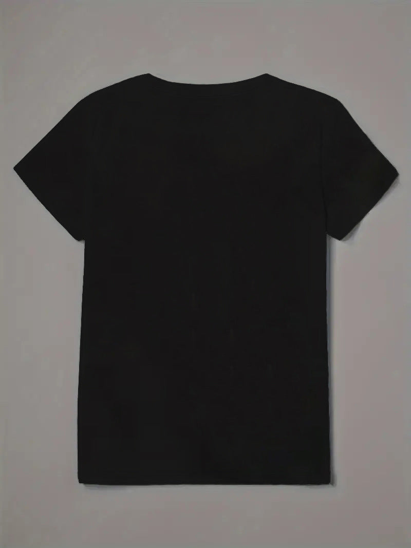 Women's Top V-neck Short Sleeve Pure Color Ladies' Christmas V-neck T-shirt