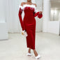 Women's sexy Christmas red dress autumn and winter new style temperament banquet mid length skirt