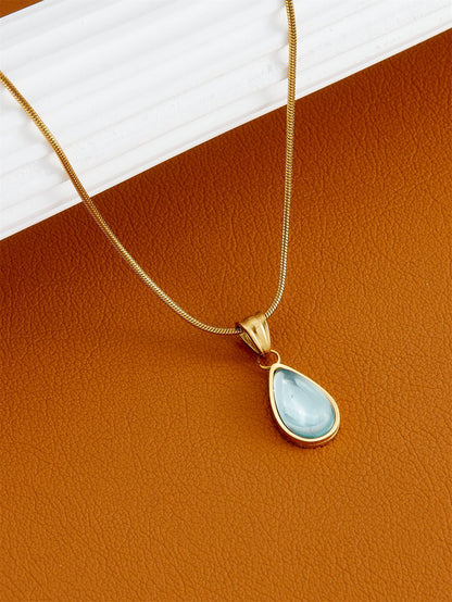French Retro Olive Green Blue Drop Pendant Necklace