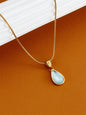 French Retro Olive Green Blue Drop Pendant Necklace