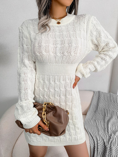 Casual Cable Knit Waist Cinched Bodycon Sweater Dress